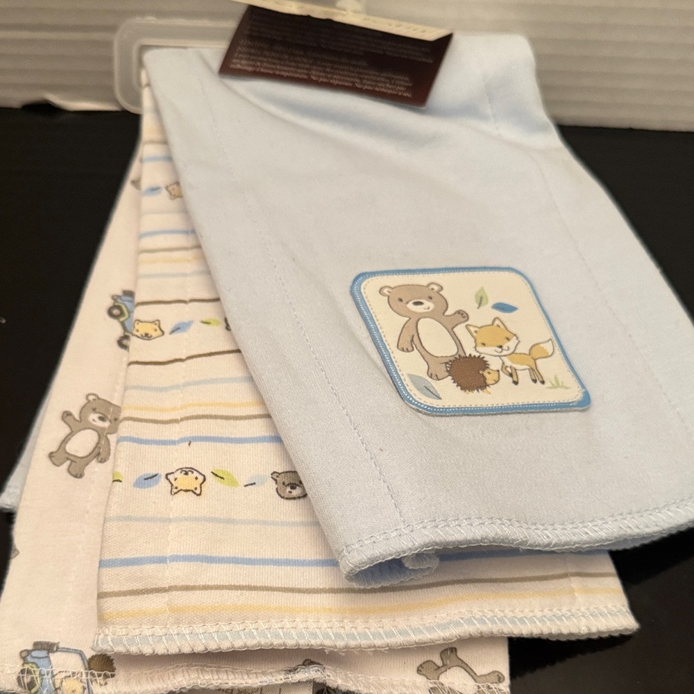 Koala Kids Blue and White Animal Print Bibs , set of 3 , 100% Cotton , NWT